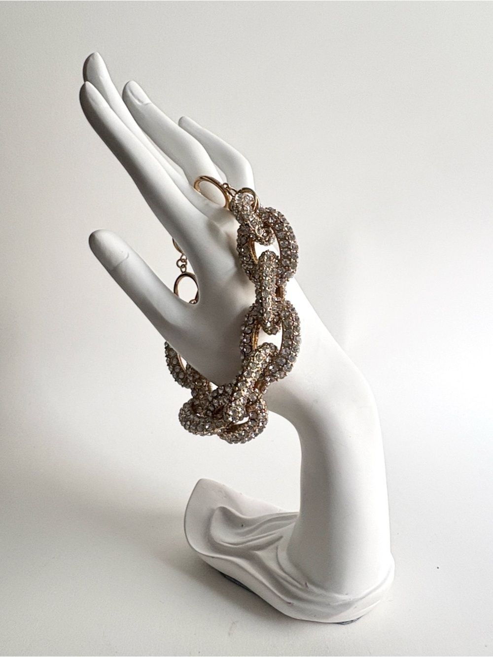 Crystal Pave Chain Link Bracelet Gold Tone Glam Statement